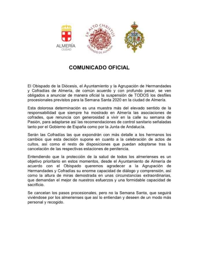 comunicado oficial cancelacion semana santa